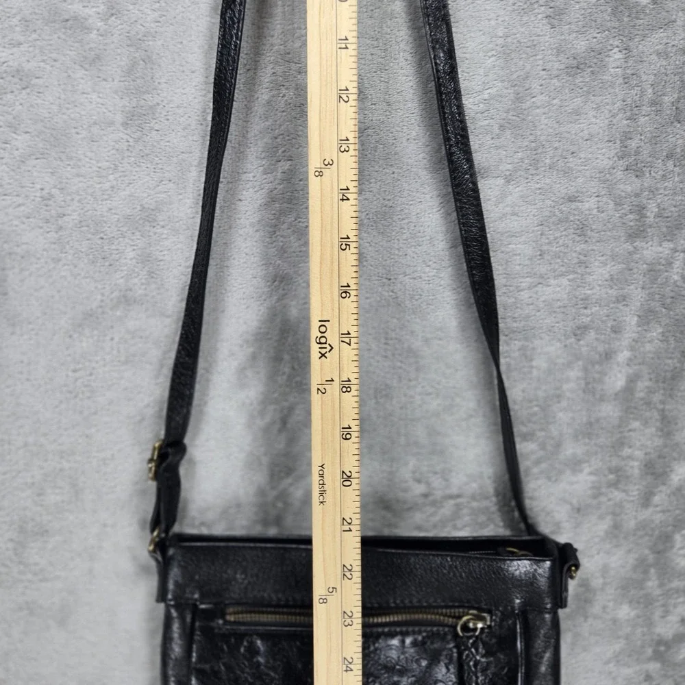 The Sak Sanibel Mini Crossbody Bag Leather Boho‎ Embossed Black Pockets
